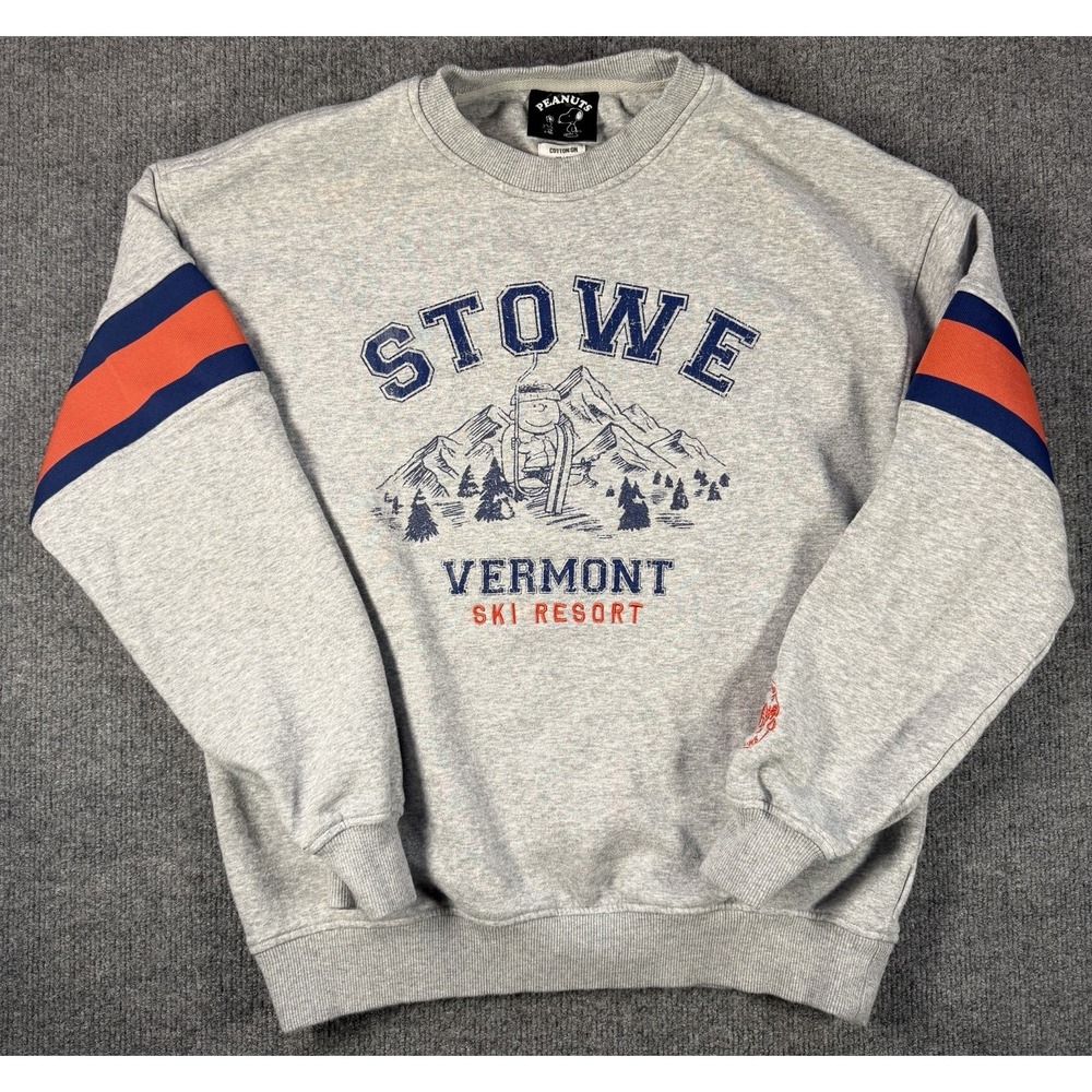 Cotton On Peanuts Snoopy Stowe Vermont Ski Resort Crewneck Sweatshirt Gray XS